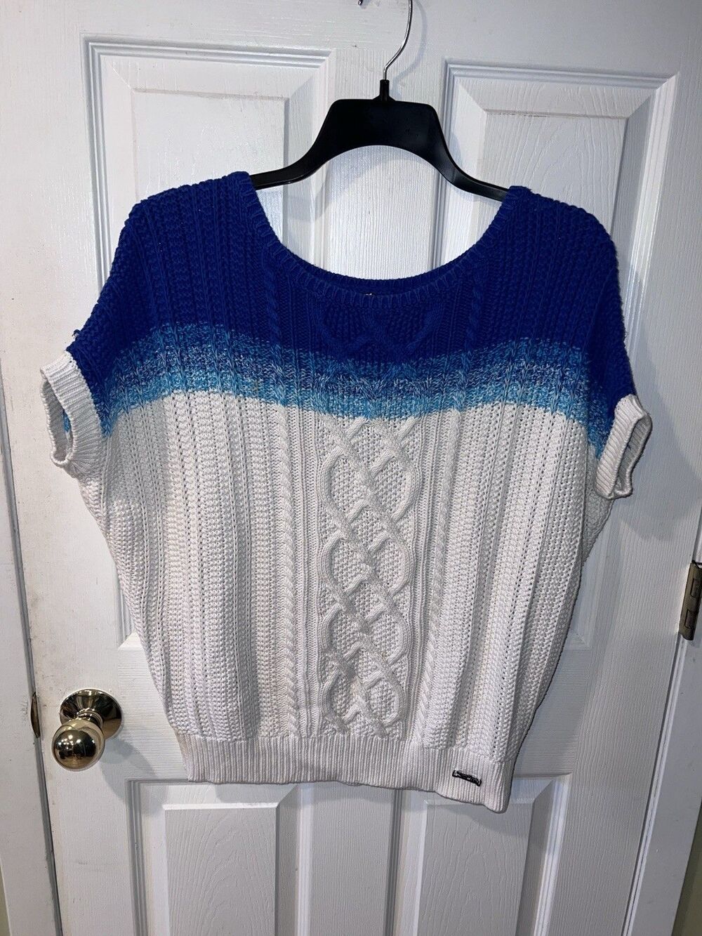 DESIGUAL Pullover Sweater Womens Sz S Ombre Cap Sleeve Boxy Chunky Fisherman Art - Picture 12 of 12